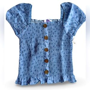 NWT Japna Girls Smocked Floral Cap Sleeve Top - Blue Floral - Size 7